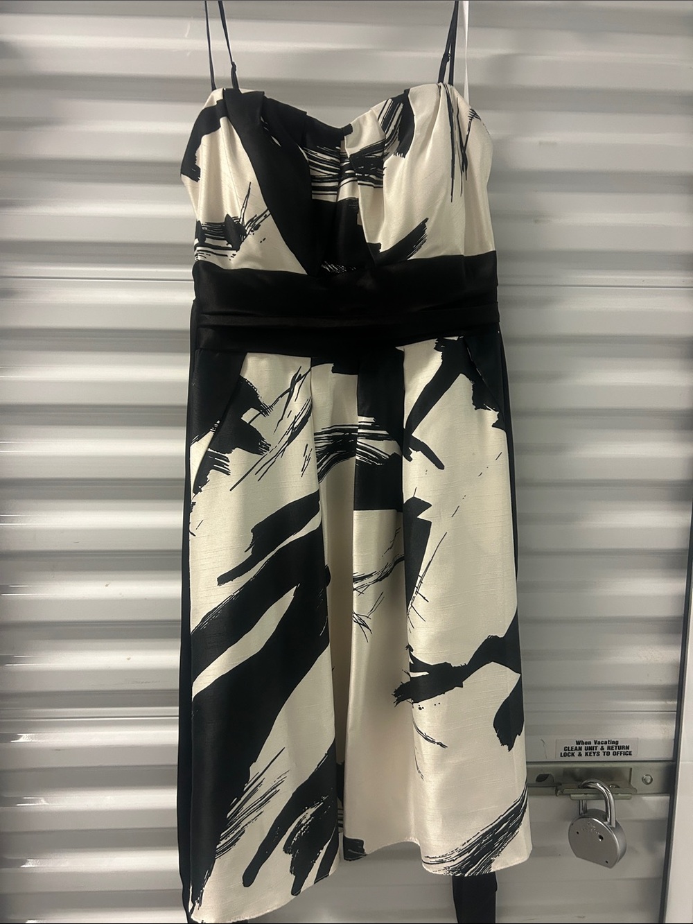 Black & Cream Abstract Print Strapless Dress NWT Collections Formal w pockets